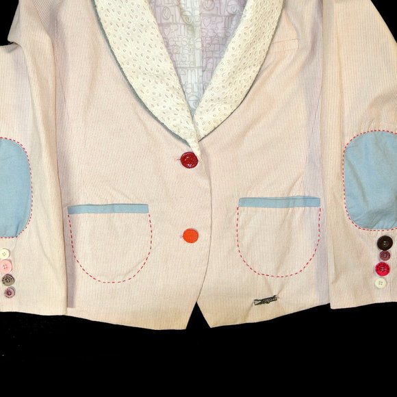 Desigual Blazer Pink Striped Summer Jacket Size 46 - Picture 6 of 12